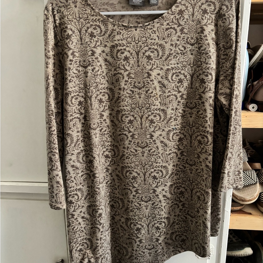 Silver Sheath Long Sleeve Crew Neck Top